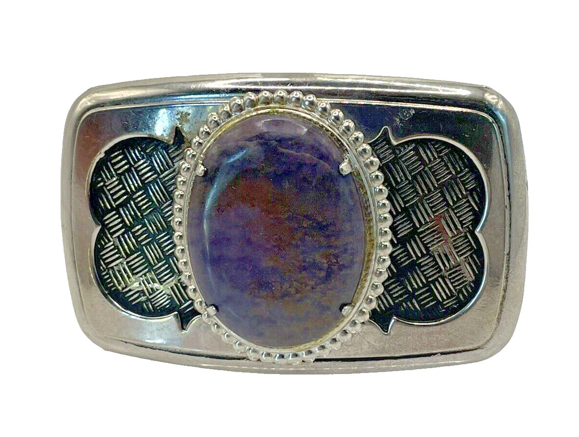 Metal Belt Buckle Silver Colored 3 1/4&Prime;Wx 2 1/4&Prime;H with Oval Hematite Cabochon