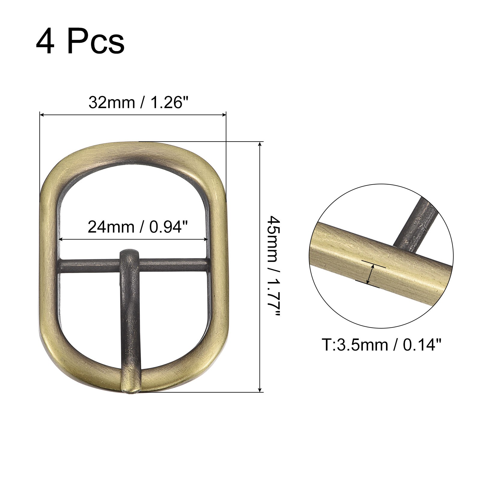 4Pcs 0.94&Prime; Single Prong Belt Buckle Oval Center Bar Buckles for Belt, Bronze