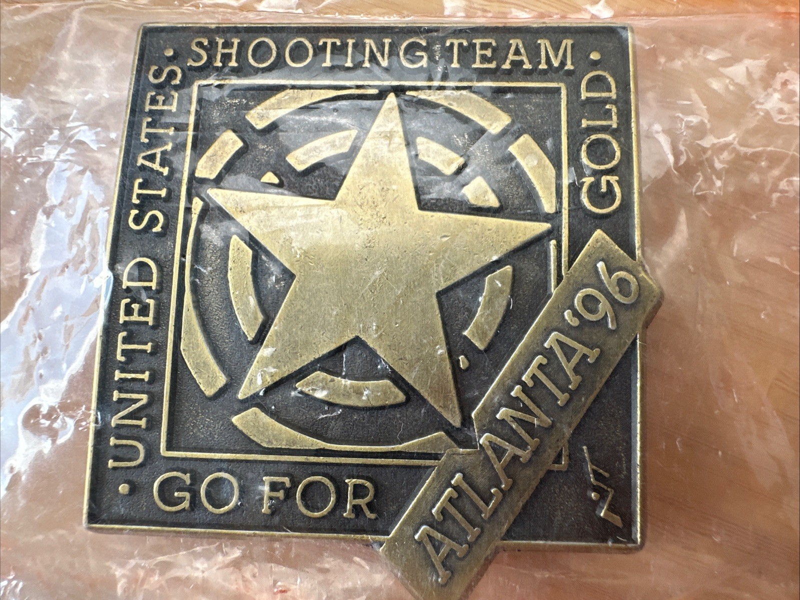 NRA / Vintage Brass Belt Buckle US Shooting Team 1996 Atlanta ‘96