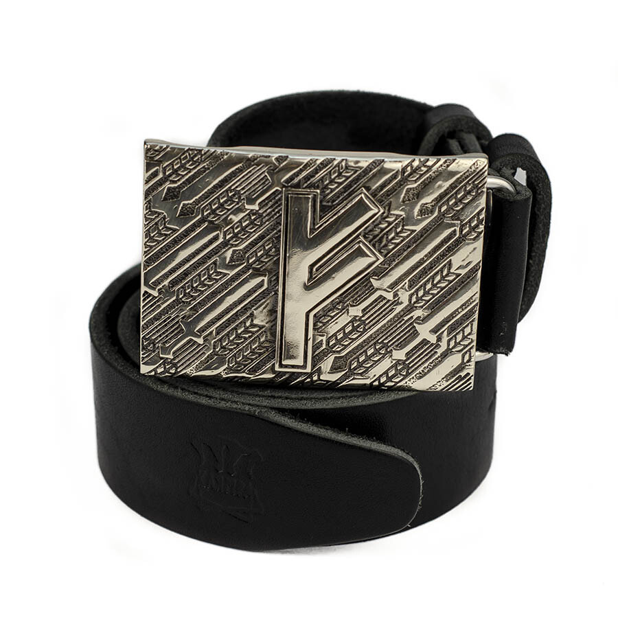 Fehu runic german silver belt buckle, Feoh Wealth Rune Old Norse Scandinavian