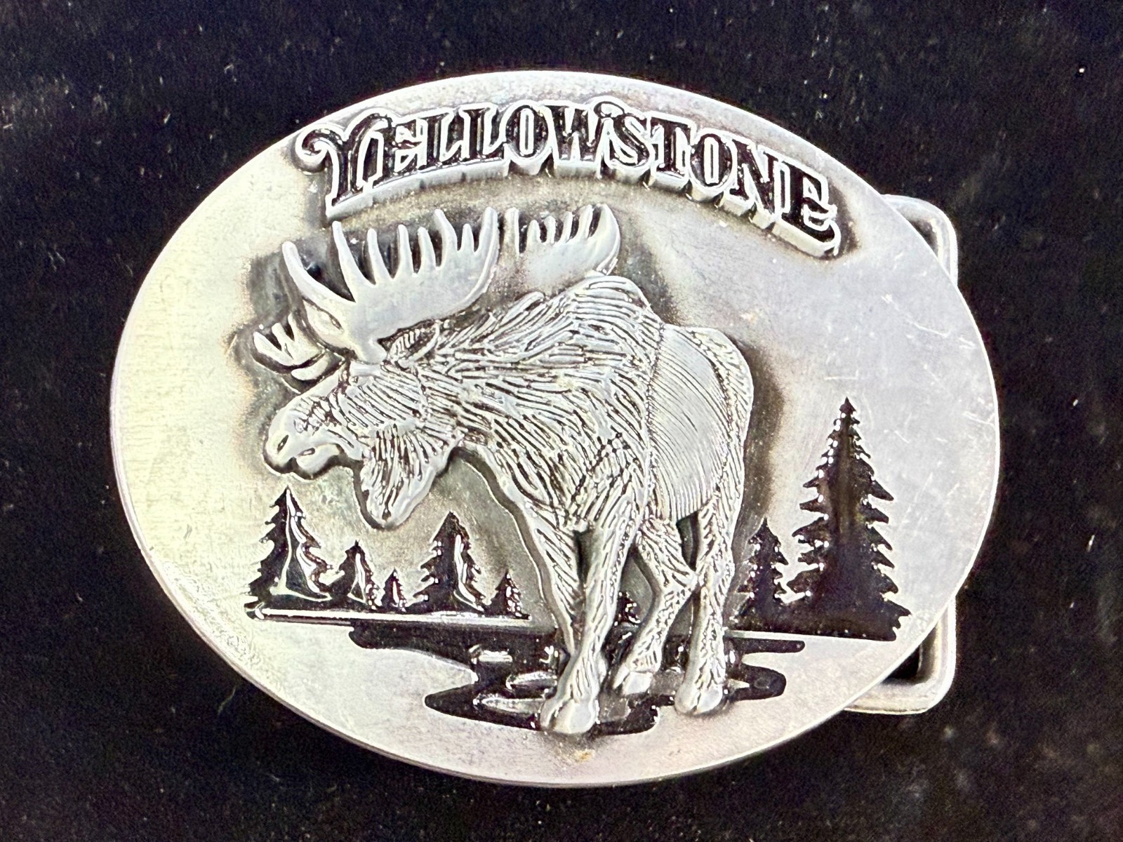YELLOWSTONE National Park Moose Elk Wildlife Scene Silver Color Belt Buckle