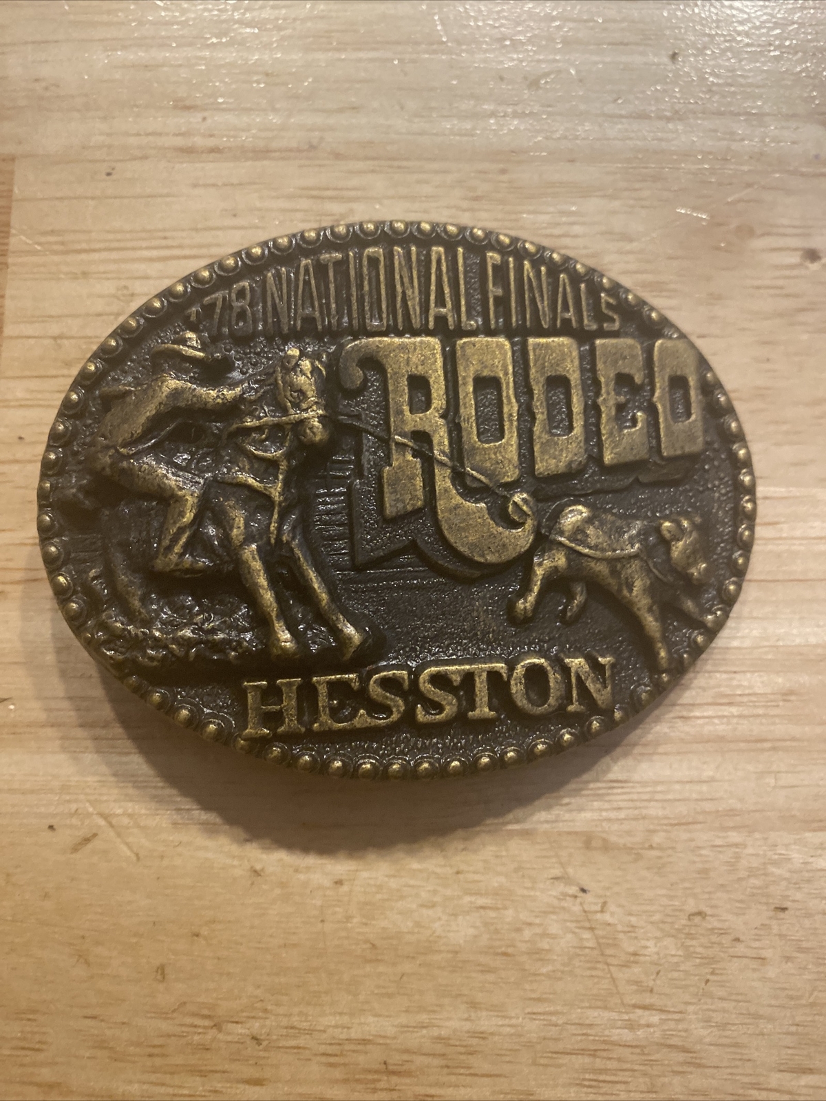 Hesston Rodeo Vintage Belt Buckle Solid Metal Western Collector SOLID METAL 1978