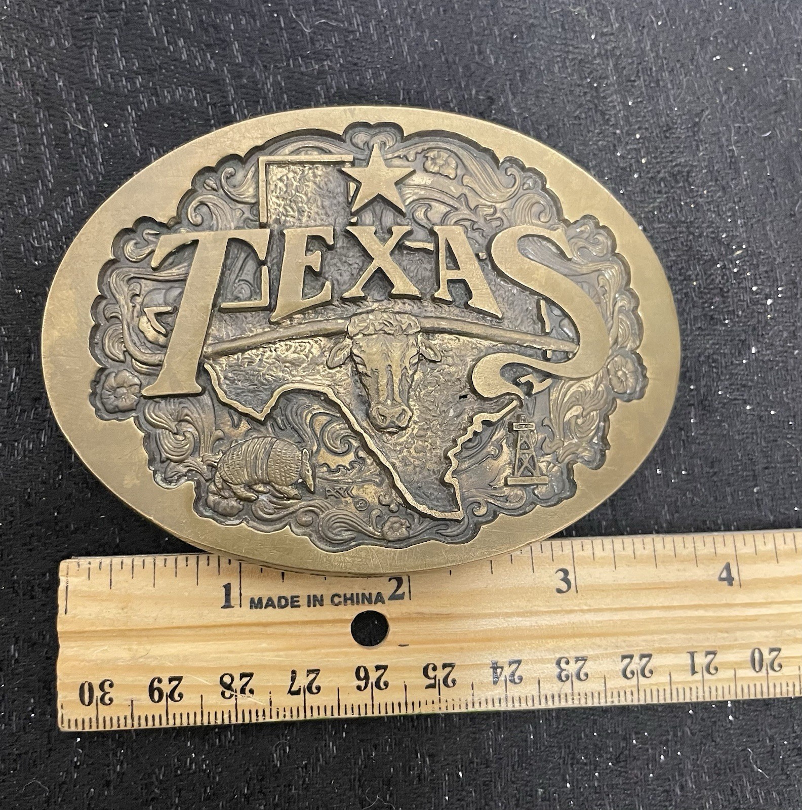 High Mesa Texas Solid Bronze Belt Buckle Vintage 1984 Longhorn Star Made In USA