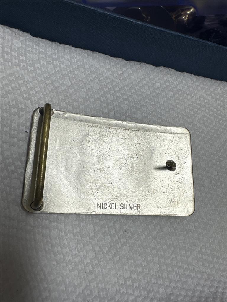 Vintage Nickel Silver Gold Steer Head Belt Buckle