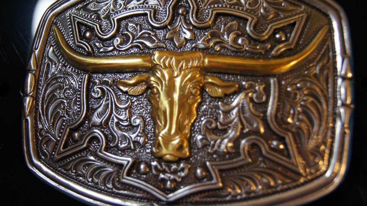 M&F WESTERN NOCONA SILVER & Gold tone LONGHORN BELT BUCK Belt Buckle 37688