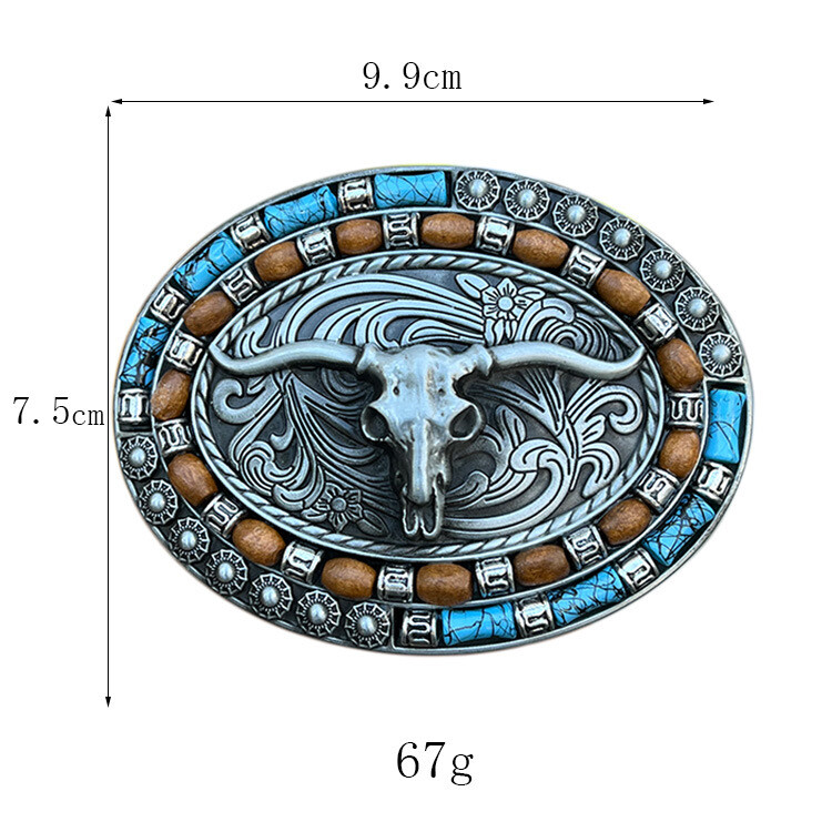 Silver Western Cowboy Belt Buckle Men Women Turquoise Cow Skull Belt Buckle NEW