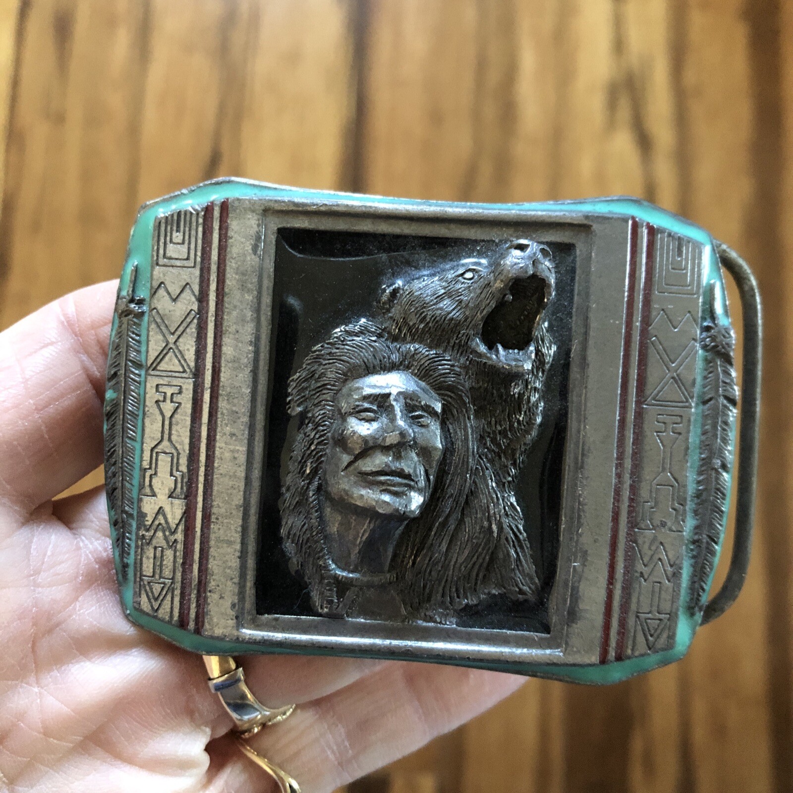 Vtg &rsquo;90 Bergamont NATIVE AMERICAN JOHNNY LEE GIBON Warrior Bear Guardian Buckle