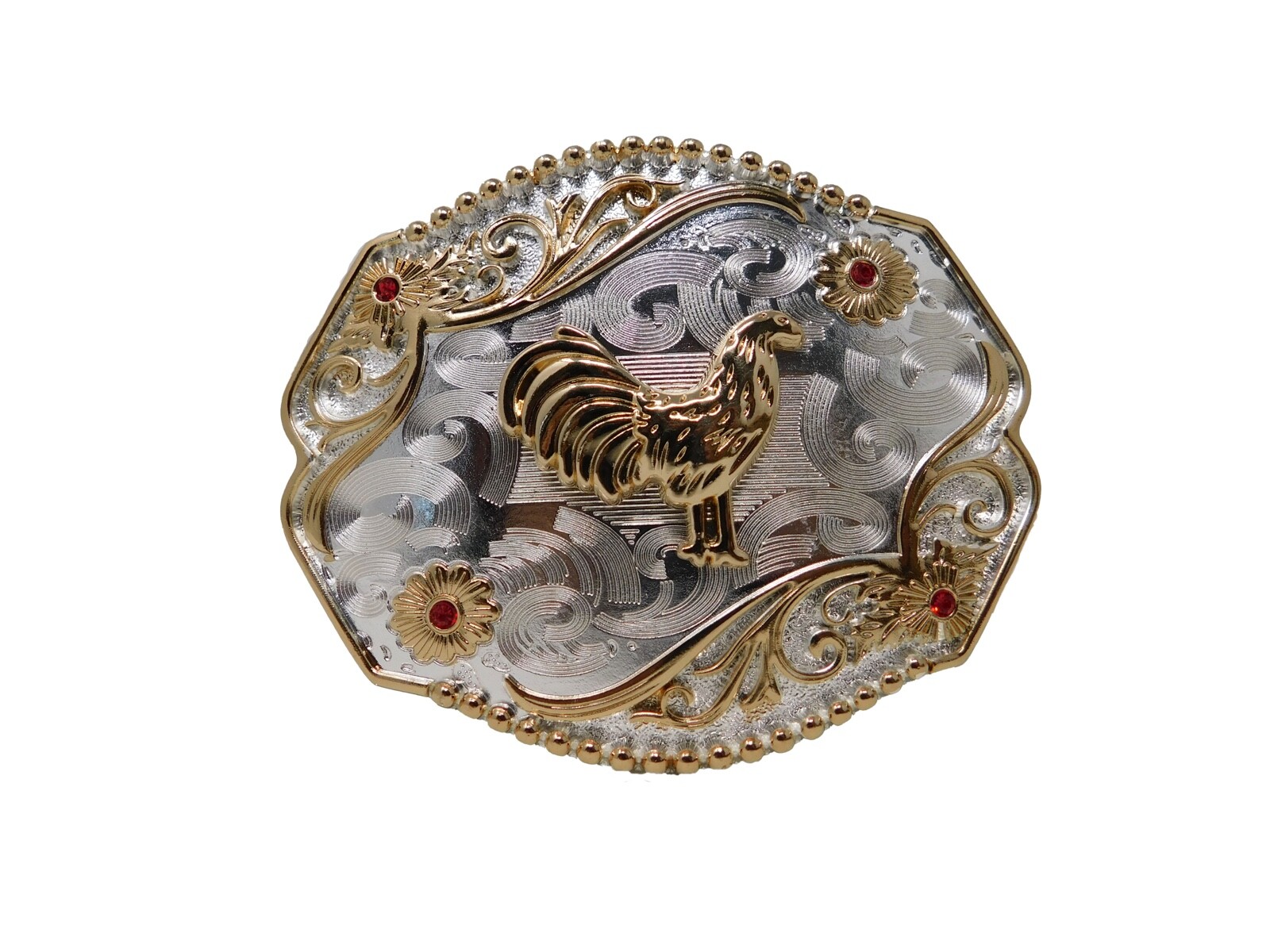 Belt Buckle Roster Cowboy Sliver, Gold and Metal rodeo western