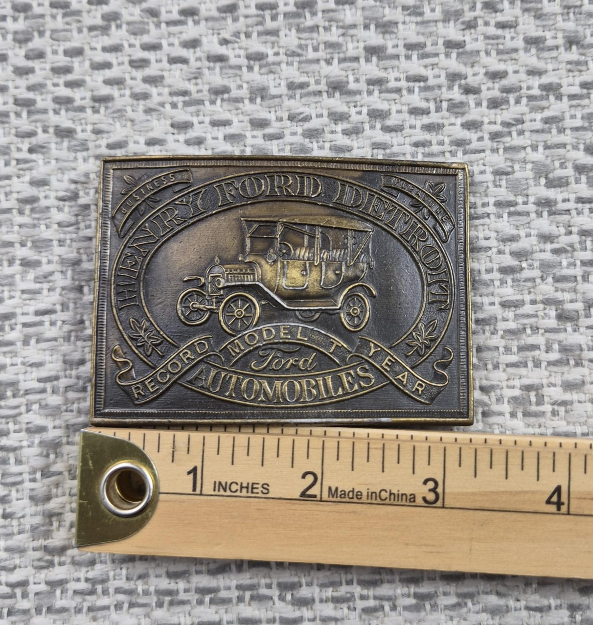 Vintage Ford Belt Buckle Mens Silver Model T Automobiles Rectangular Western