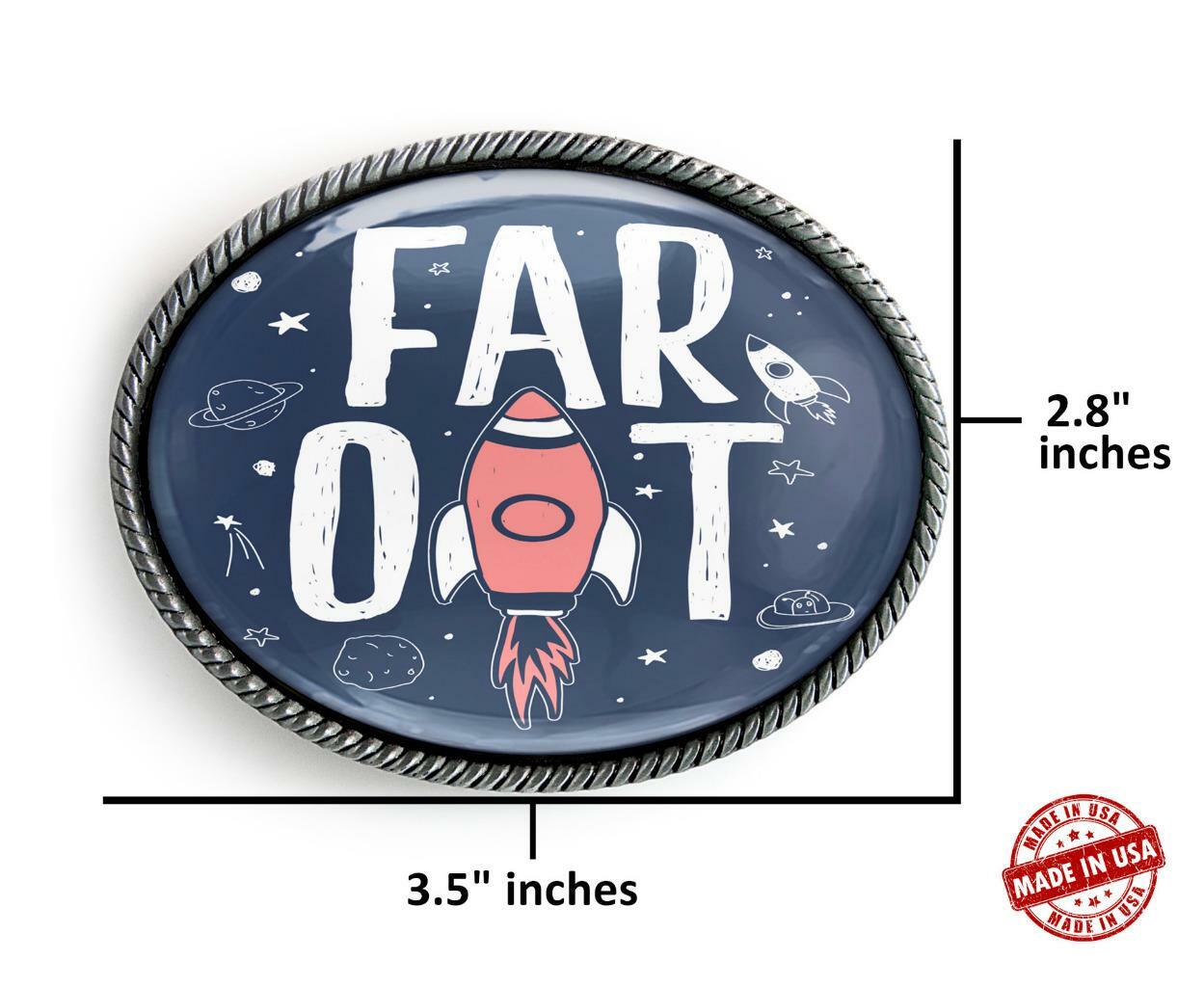 Far Out Belt Buckle – Retro Space Art Handmade Silver Buckle – 368