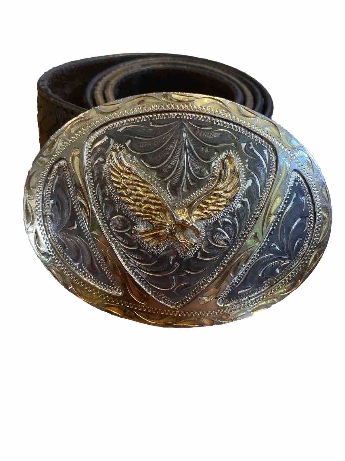 Silver and gold tone eagle belt buckle W made in Mexico— 36’