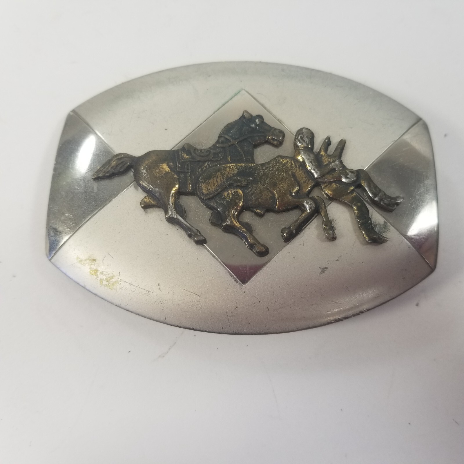 VTG Nickel Silver BELT BUCKLE big bucking Bronco Rodeo Horse Bull Riding