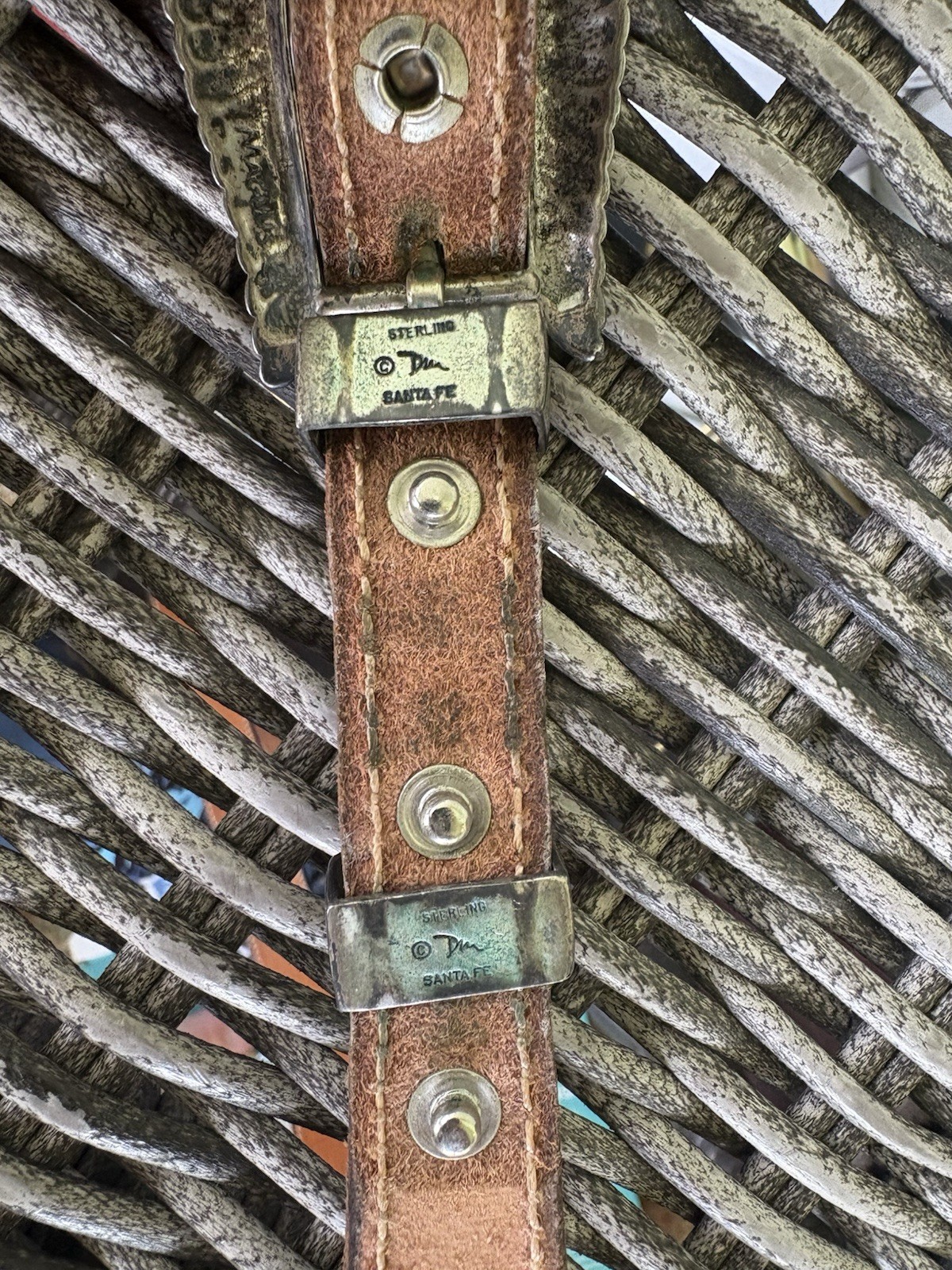 Douglas Magnus 4 Piece Sterling Silver Santa Fe Buckle Brown Leather Belt