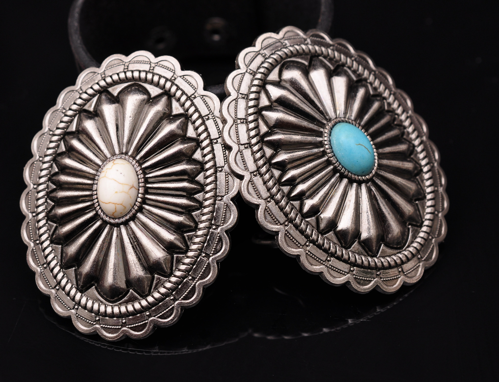 Huge Men Vintage Southeast Tribal Floral Turquoise Leather Belt Buckle Fits 40mm