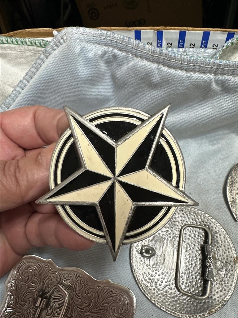 Five Vintage Belt Buckles with Unique Designs, Crosses, etc