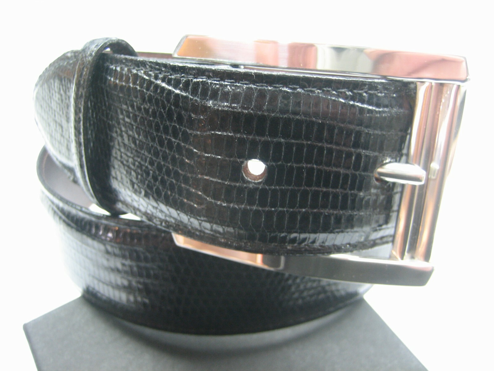 STERLING SILVER 925 BUCKLE WITH GENUINE LIZARD 1.5&Prime; BELT MADE IN U.S.A.