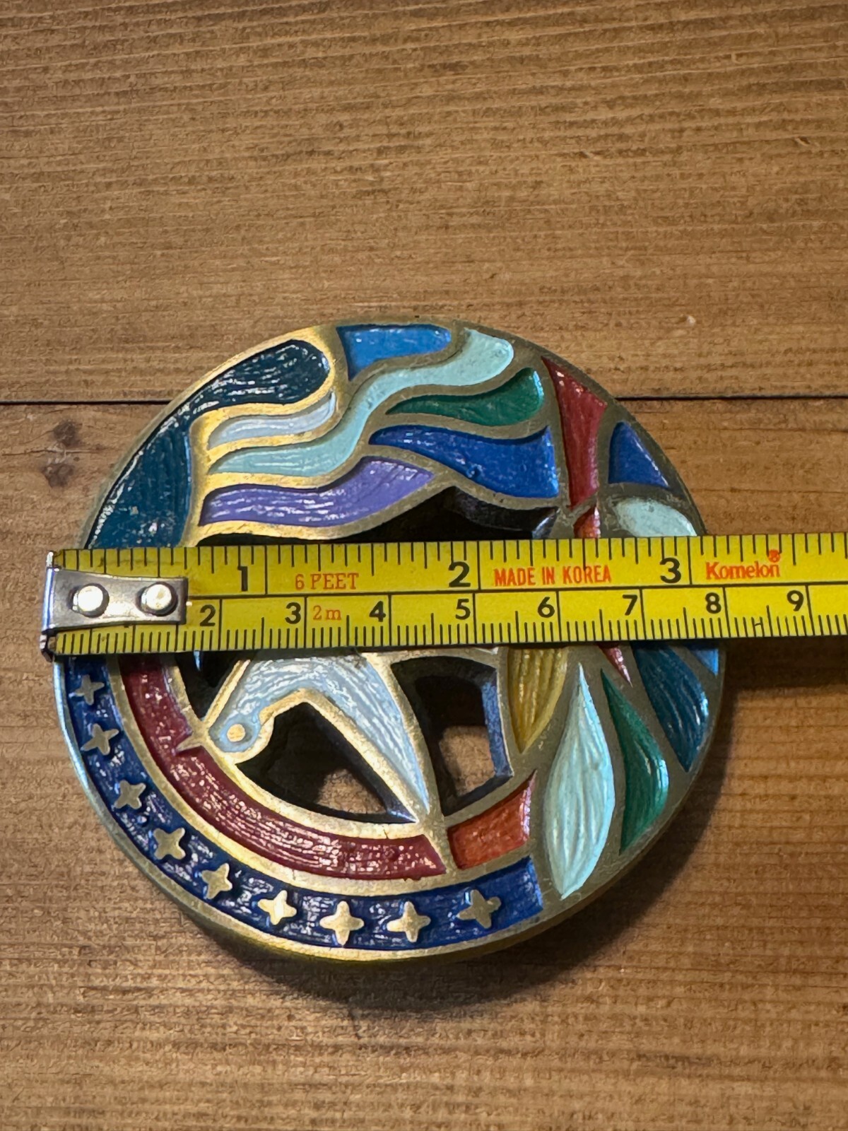 Vintage 1971 Solid Brass Hand Painted « The Crown of Creation » Hippie Belt Buckle