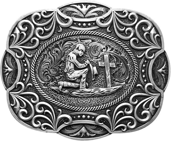 Celtic Cross Horse Religious Belt Buckle Western Cowboy for Men Leather Snap