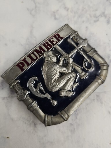 Vintage 1991 C & J Inc Plumber Color Belt Buckle – Missing Belt Loop
