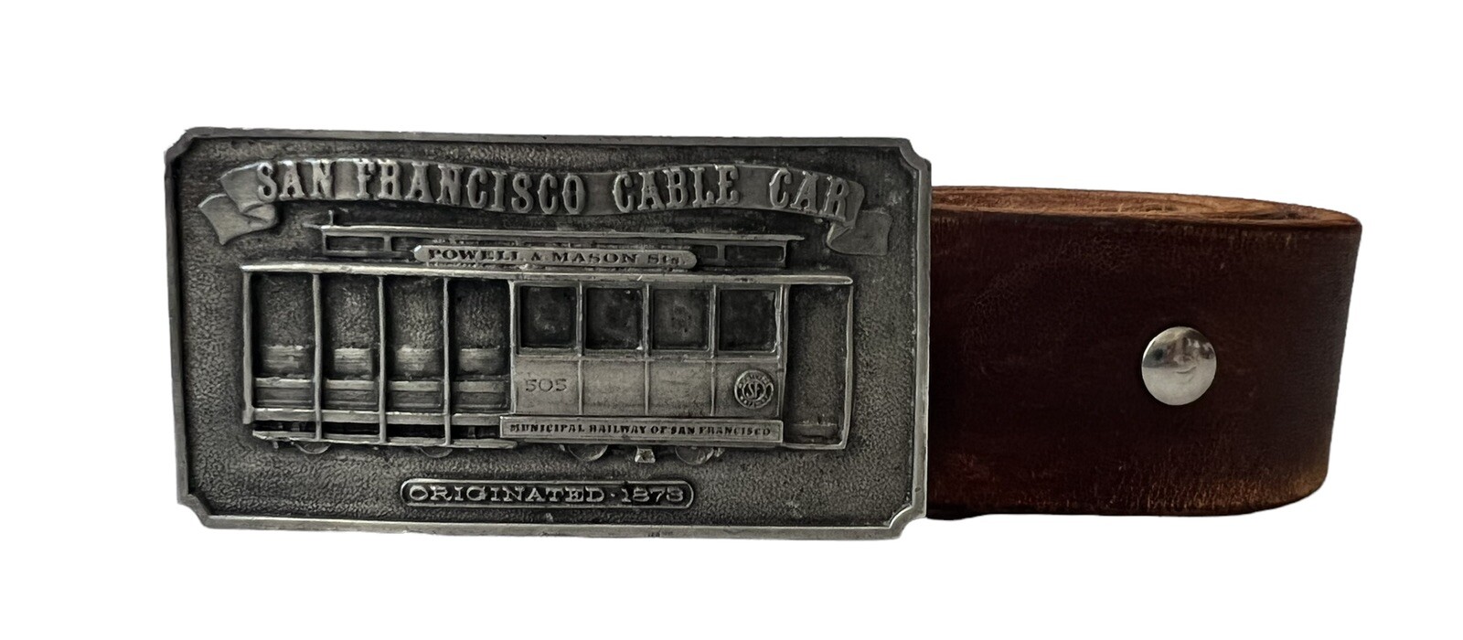 San Francisco Cable Car Belt Buckle W/ Brown Leather Art Belt By Errol G Specter