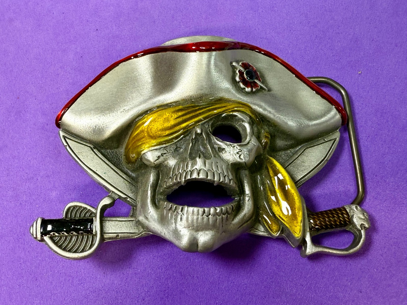 Jolly Roger Pirate Skull Crossed Swords Solid Pewter Great American Belt Buckle