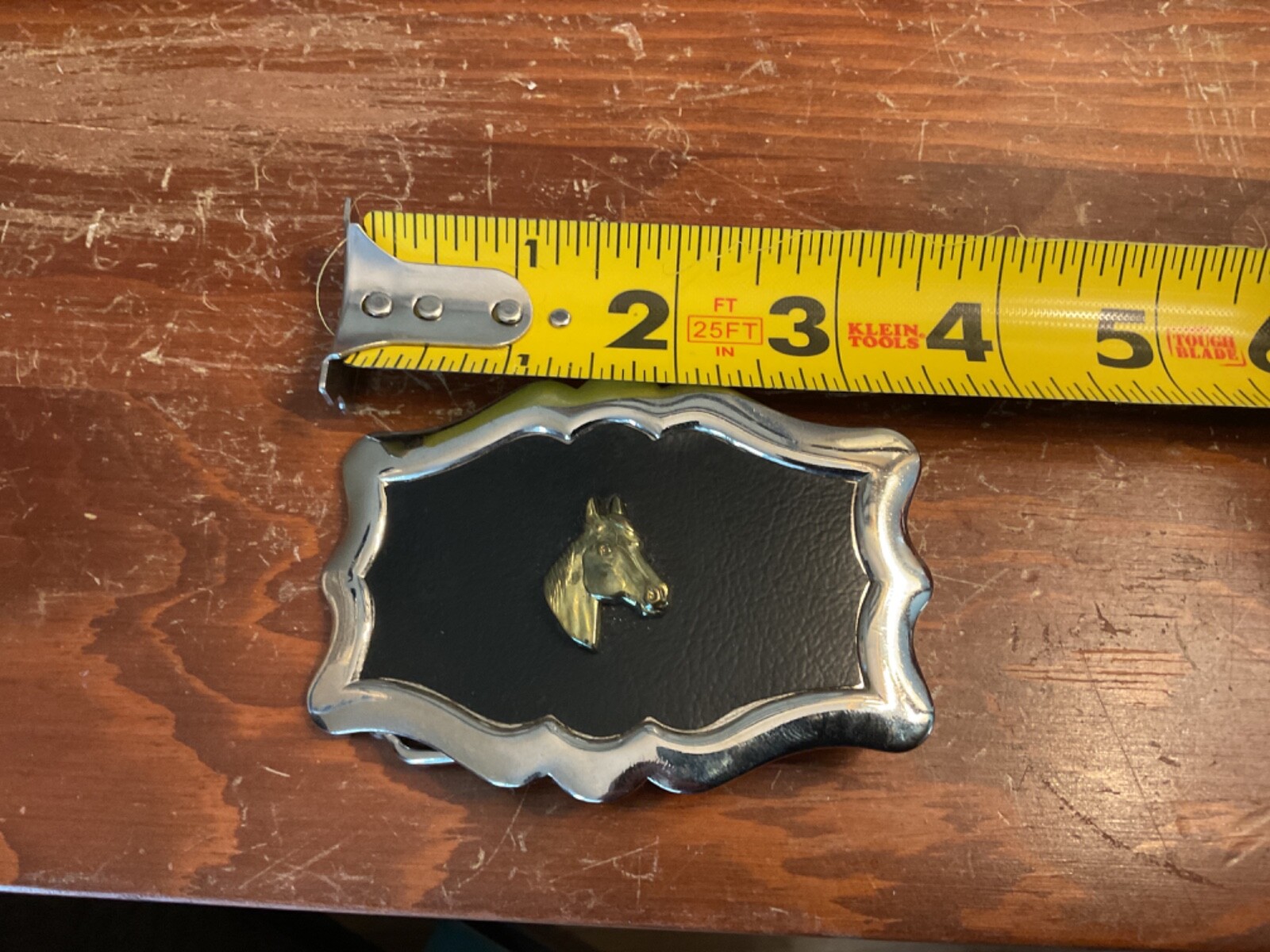 Vintage Horse Belt Buckle Silver and Black