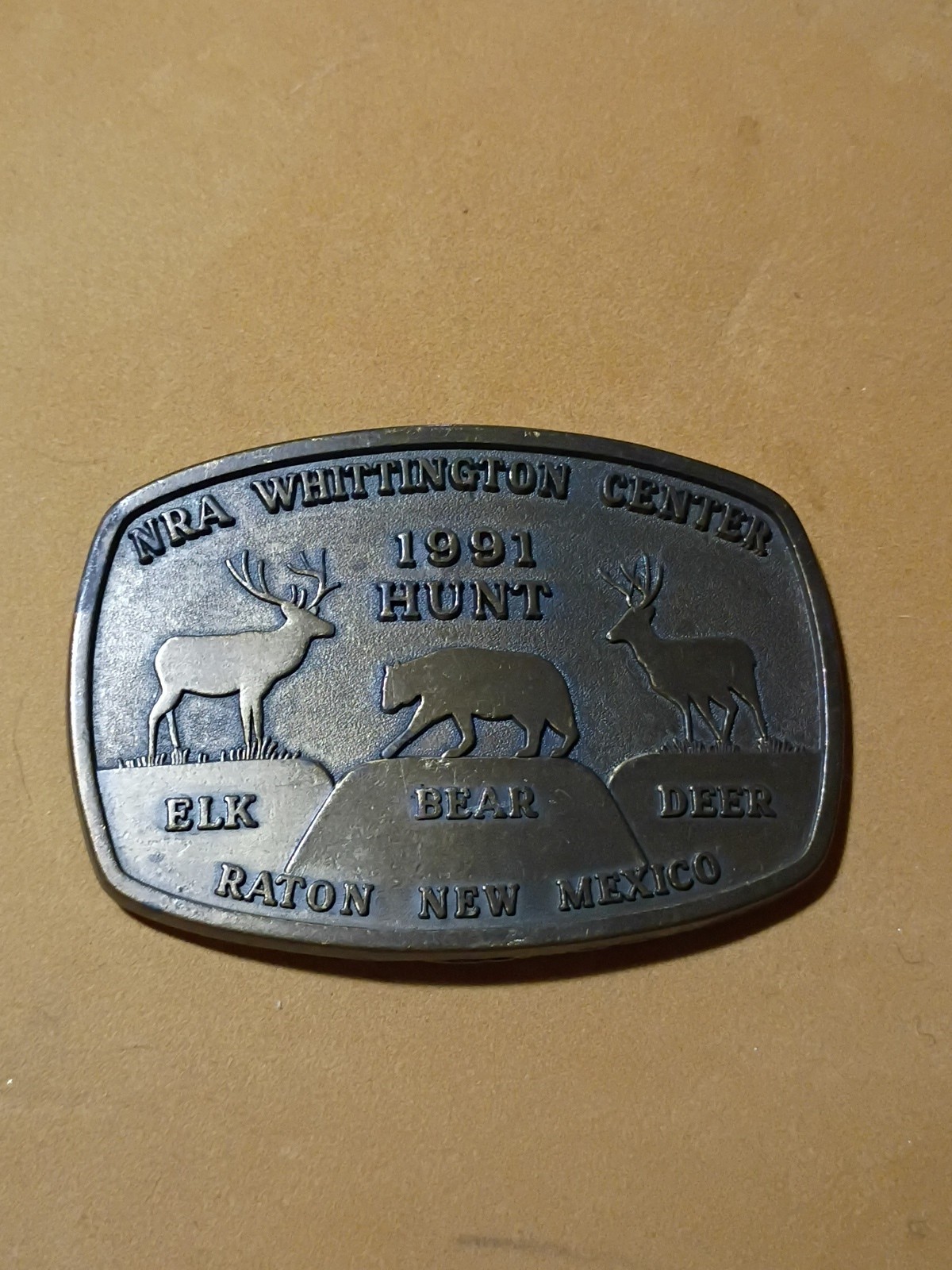 NRA Whittington Center 1991 Hunt Raton New Mexico Belt Buckle, Complete
