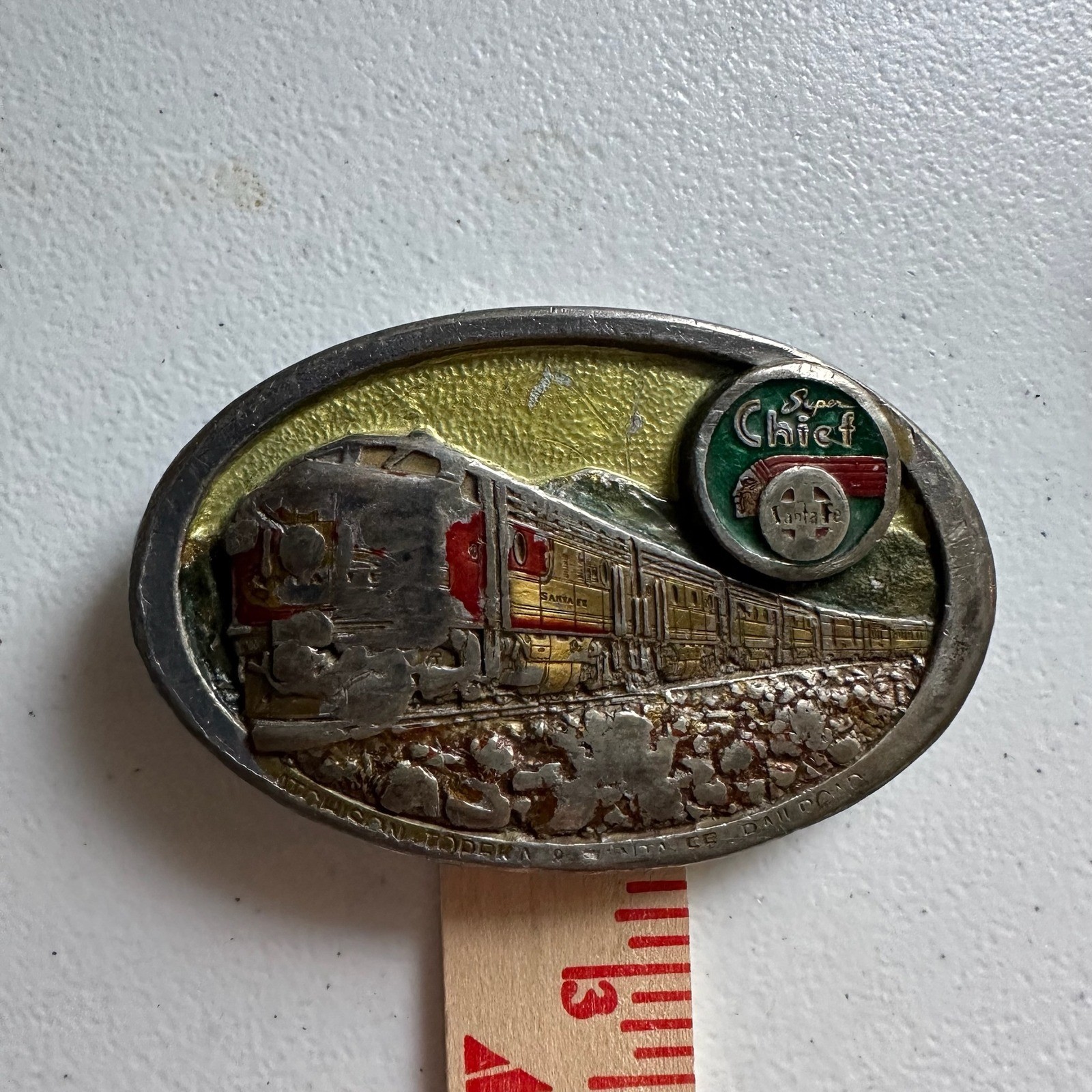 Vtg Super Chief Atchison Topeka & Santa Fe Rail Road CJ 1988 Pewter Belt Buckle