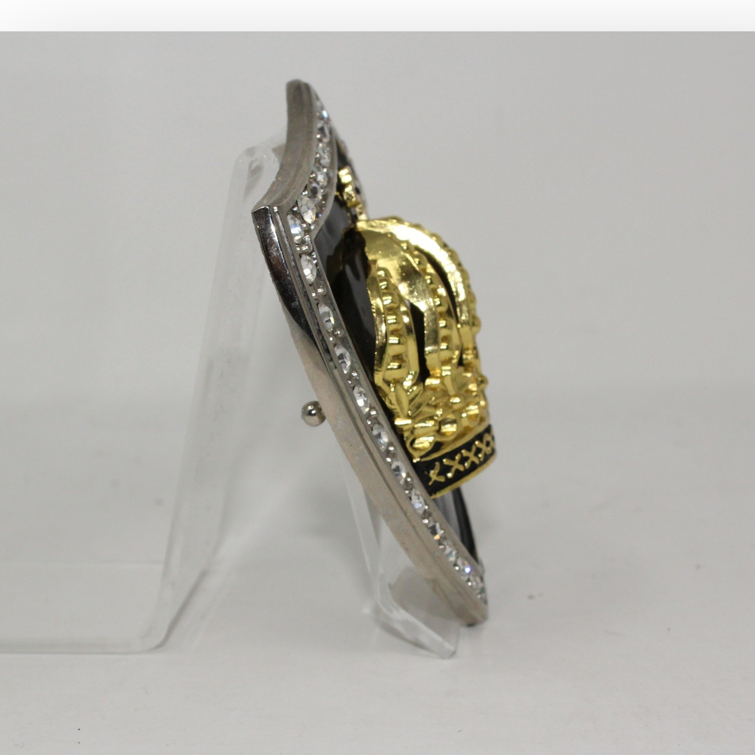 BeltBuckle Crown Shield Royal Cross Gold Black Silver Rhinestone Italia FreeShip