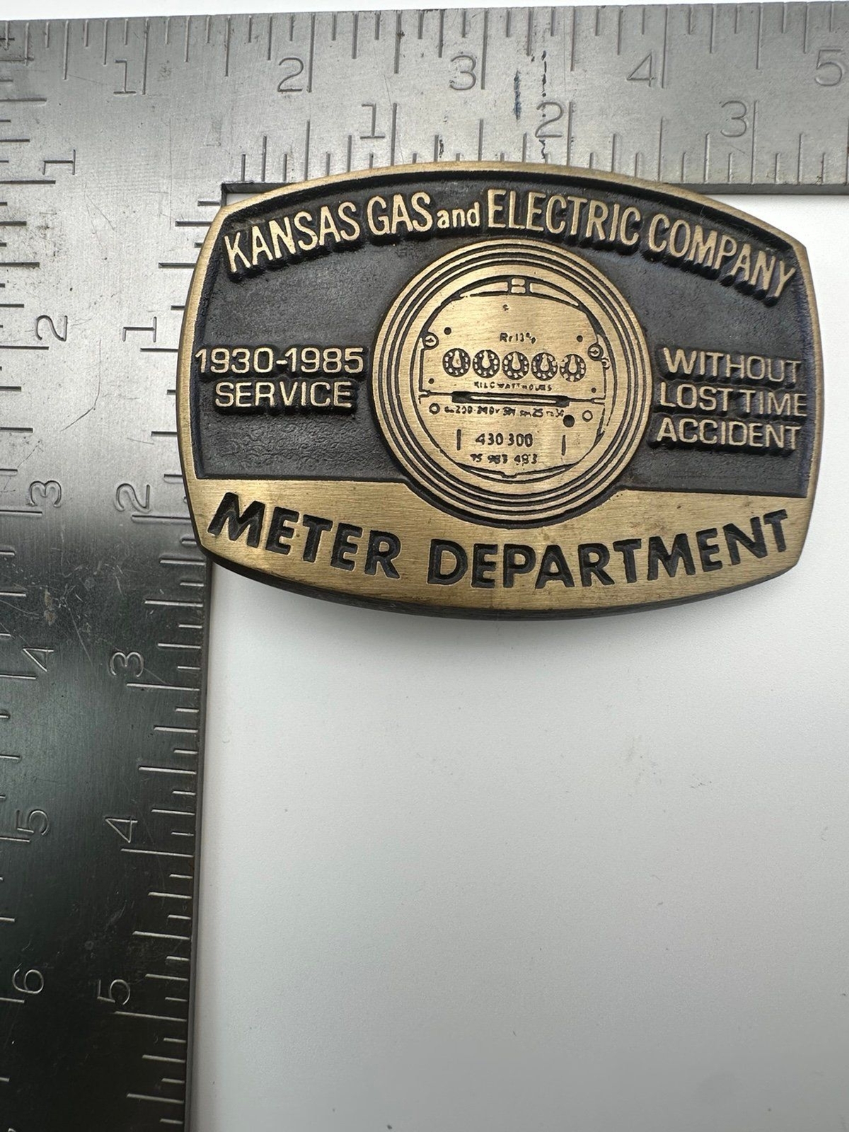 Vintage Kansas gas and electric company meter department belt buckle