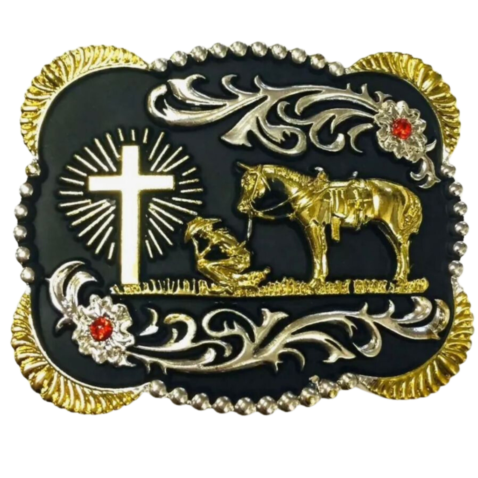 Praying Cowboy Horse Cross Faith Animal Rodeo Western Hebillas Vaqueras