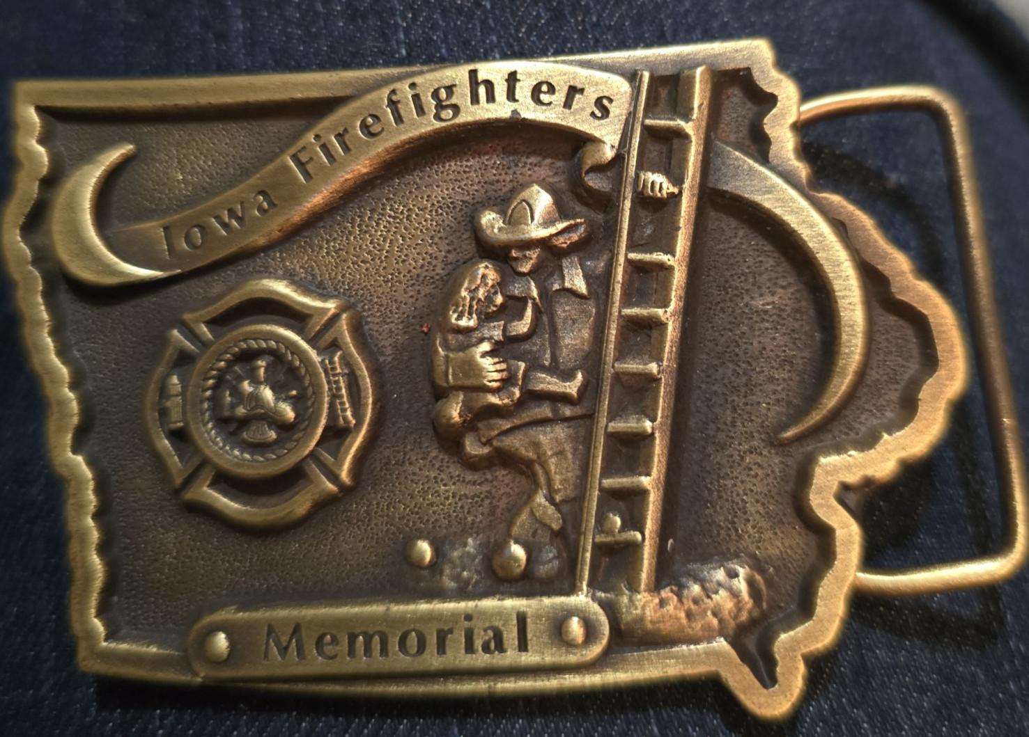 Iowa Firefighters Memorial Belt Buckle Brass Limited Edition Serial No. 842