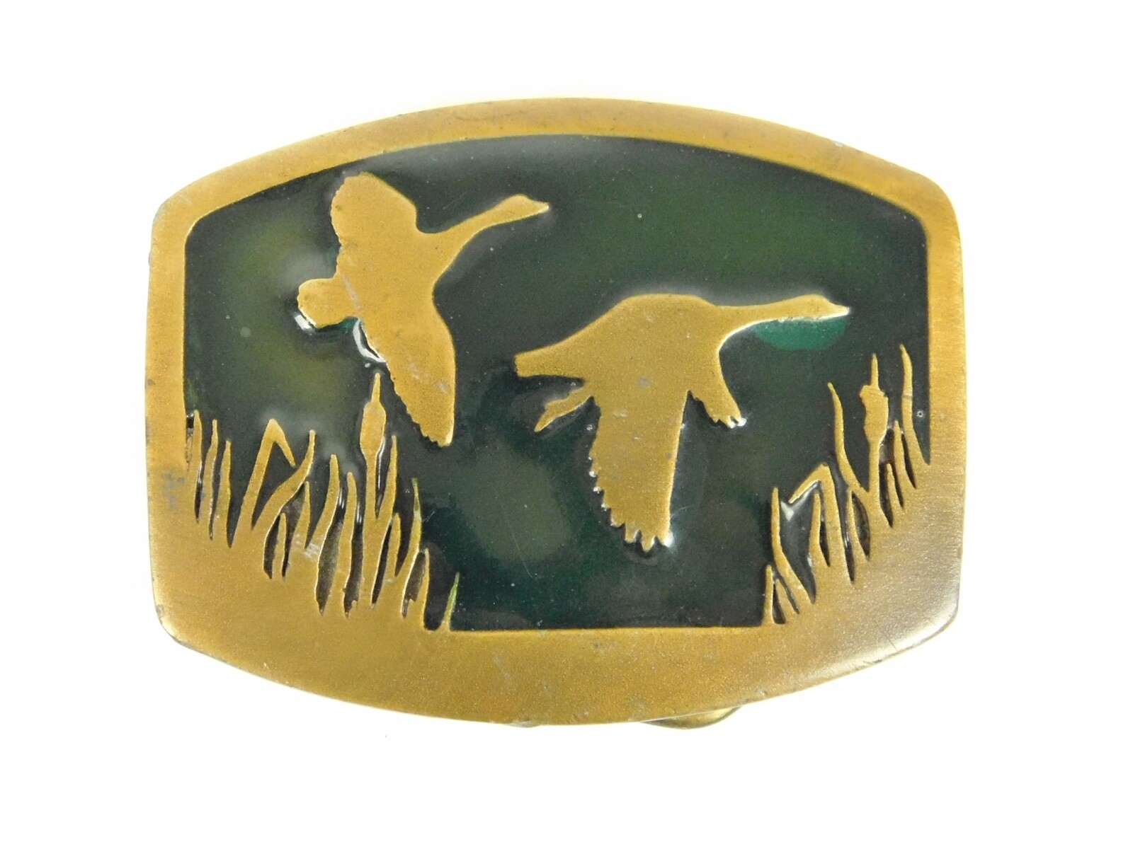 1977 Indiana Metal Craft Brass Belt Buckle Geese Goose Duck Bird Flying