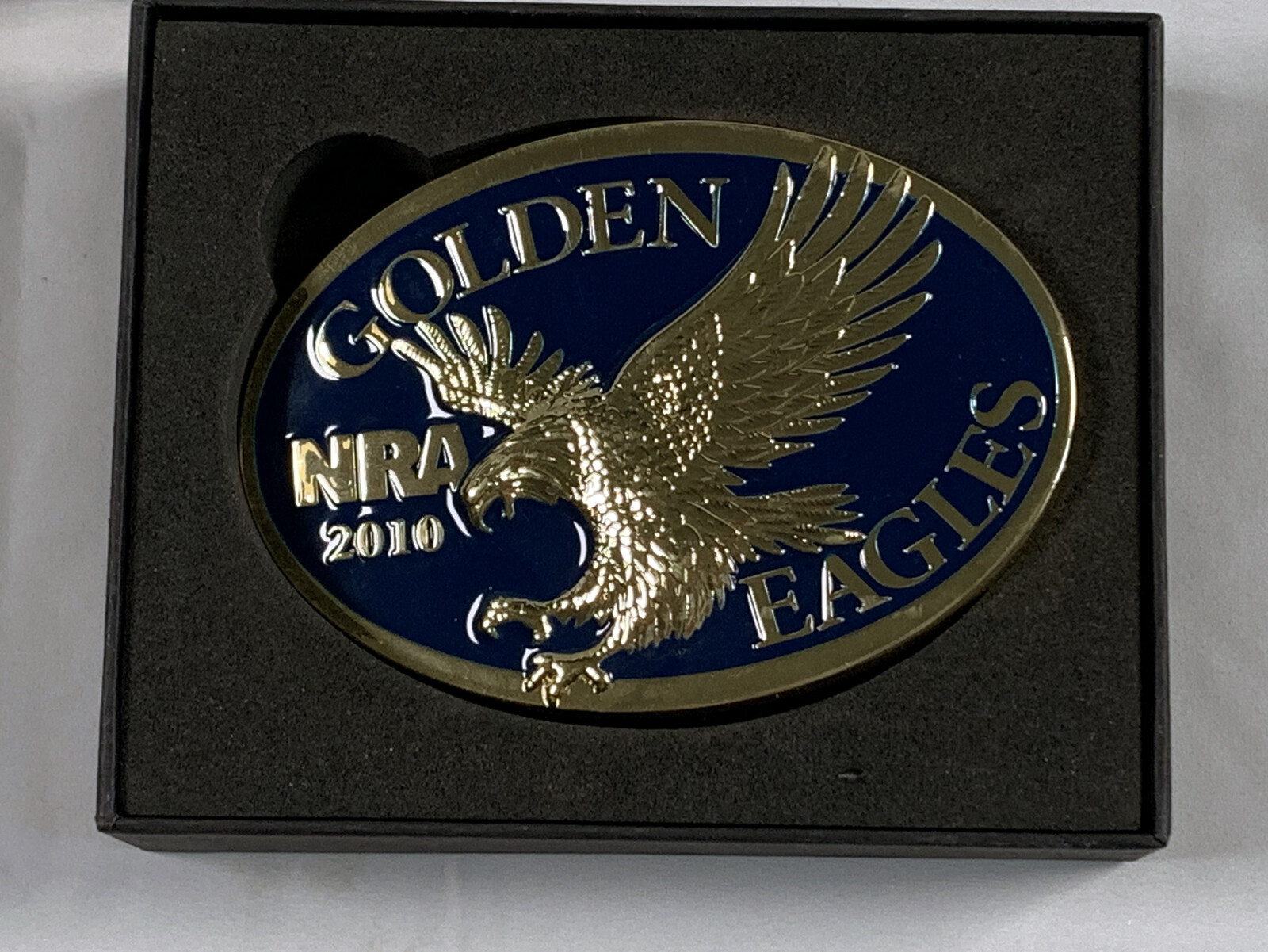 2 NRA National Rifle Association Brass Belt Buckles 2010 Golden Eagles in Boxes