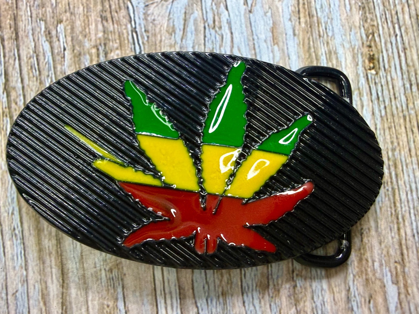 Marijuana Cannabis Pot Leaf Weed Enameled Rasta Belt Buckle New in open Box