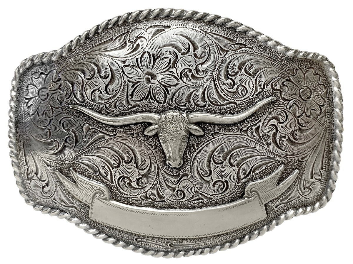 WESTERN COWBOY COWGIRL ANTIQUE LONGHORN STEER BULL TROPHY BELT BUCKLE