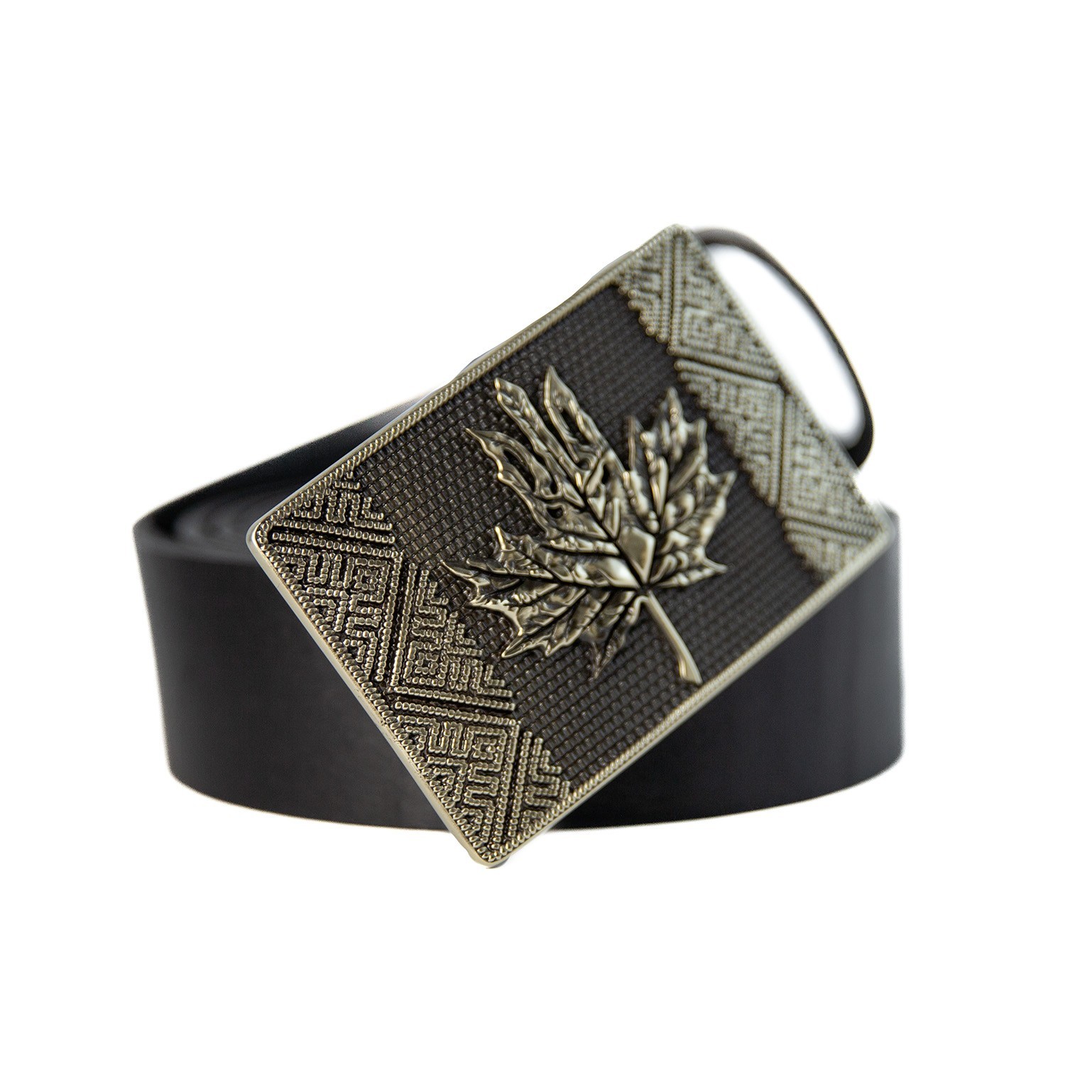 German silver buckle Maple leaf trident, Canadian maple leaf, Ukrainian trident