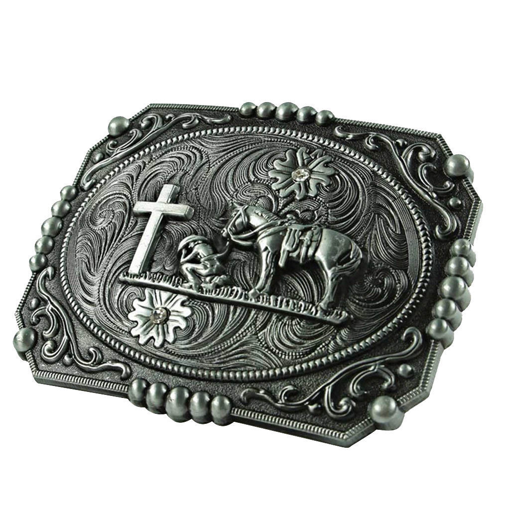 ✖ WESTERN STEER Cross Cowboy Horse Faith Rodeo Style Large Belt Buckle Buck ✖USA