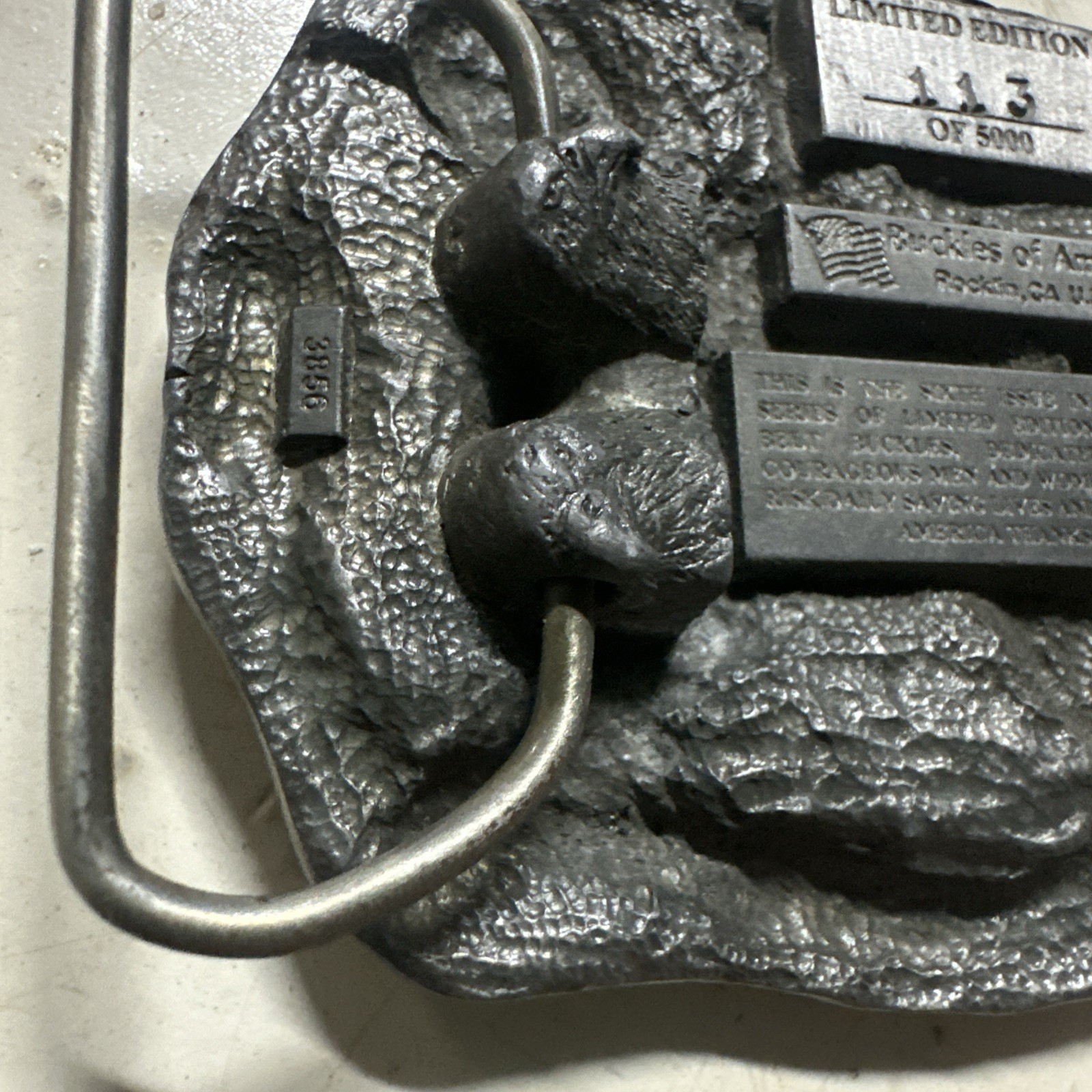 FIREFIGHTERS OF AMERICA 113 Limited Edition Belt Buckle USA Pewter Fire Engine
