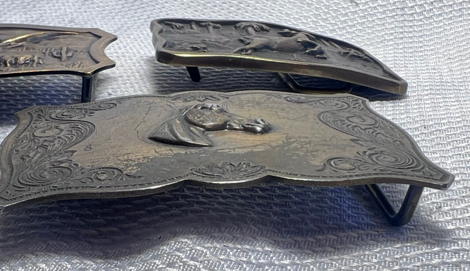 Vtg Outdoorsman Hunter Animal Themed Belt Buckle Lot Of 3 Deer Steer & Horse