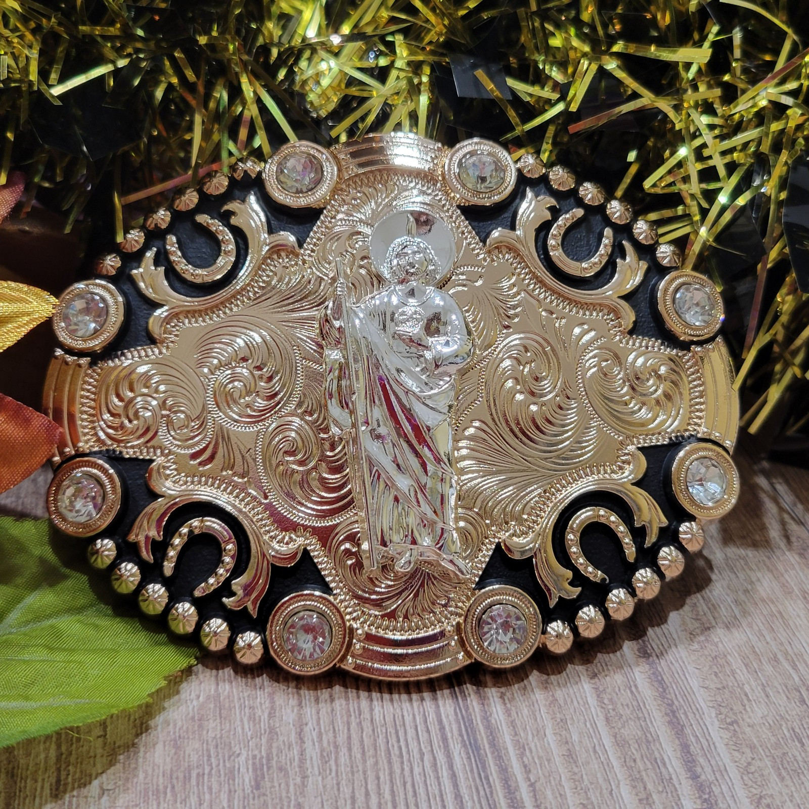 Saint jude San Judas Western belt Buckle Rose Tone Silver Heavy Zinc Alloy Oval