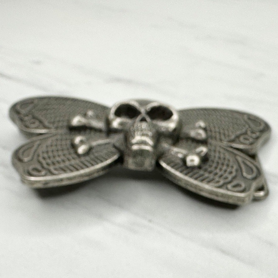 Skull Butterfly Belt Buckle Silver Tone Gothic Punk Statement