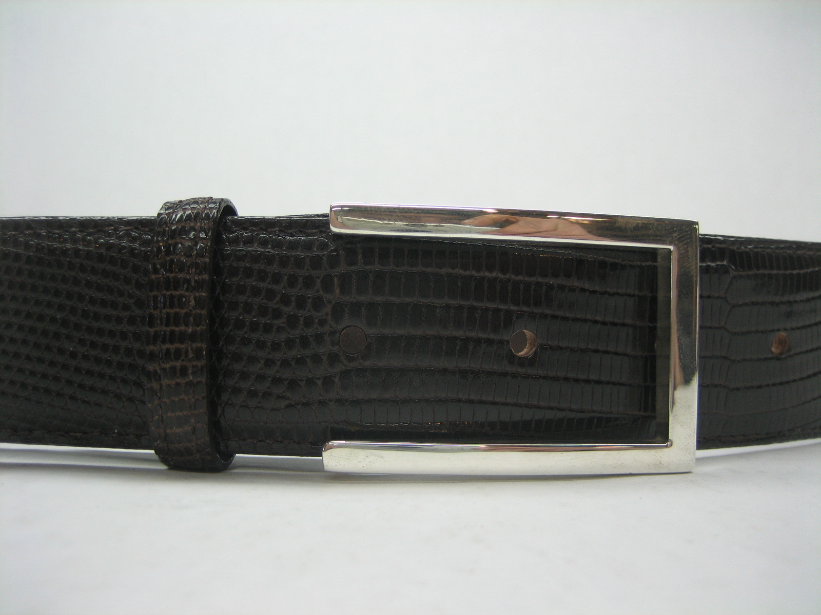 STERLING SILVER 925 SOLID LAILA BUCKLE.WITH GENUINE LIZARD 1.5&Prime; BELT MADE IN USA
