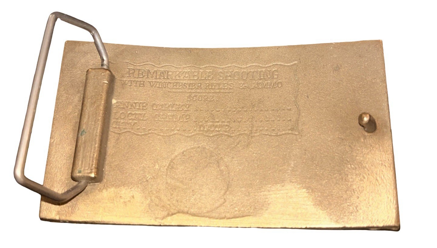 VTG Winchester Repeating Arms Brass Belt Buckle Rifle New Haven CT Western