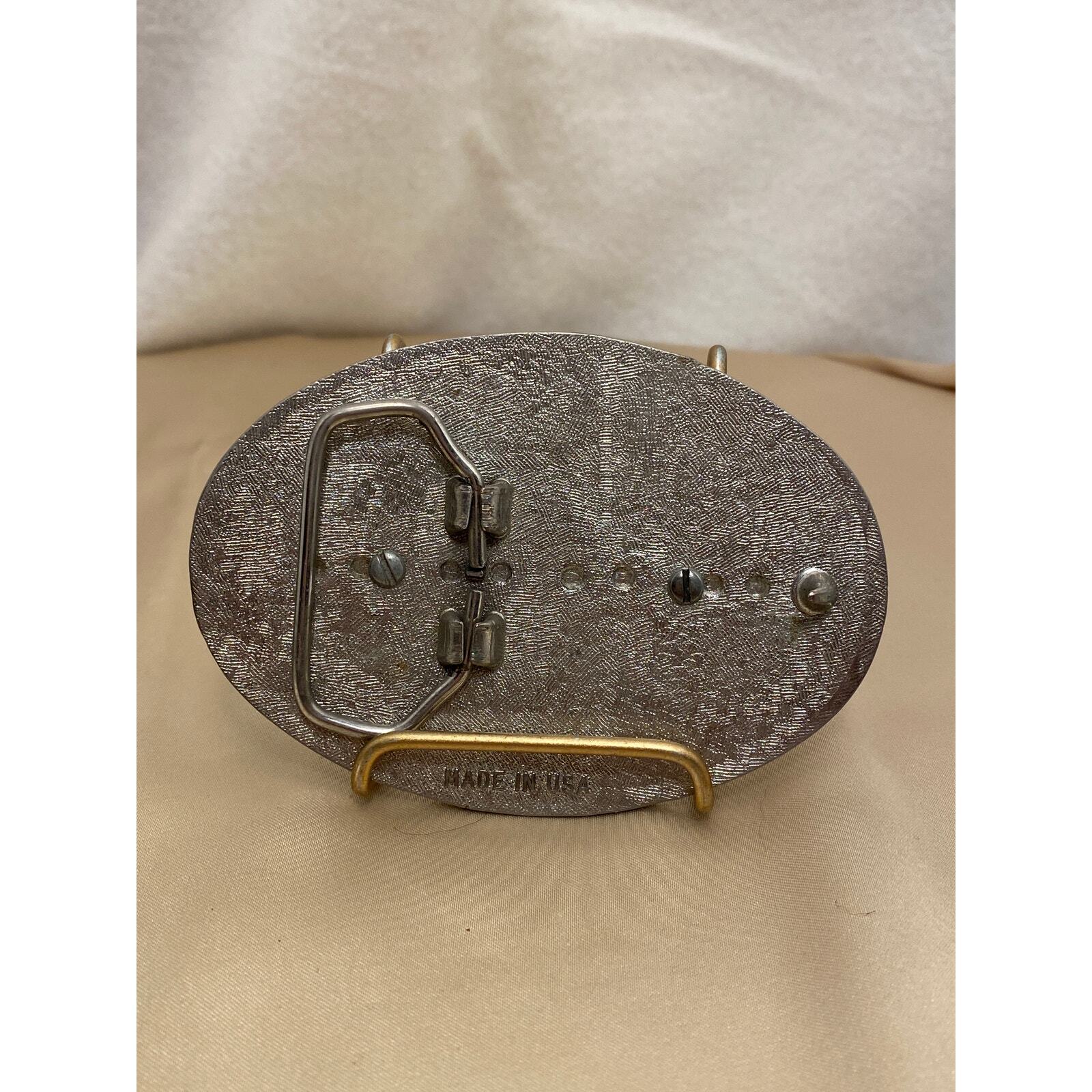 Vintage Silver Belt Buckle with Blue/Brown Natural Stone. Floral/Leaf Design