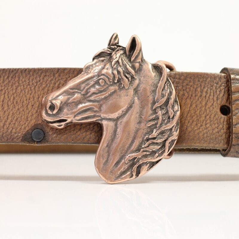 Horse Head Belt Buckle Antique Copper – Western Style for Riders, Timeless Design