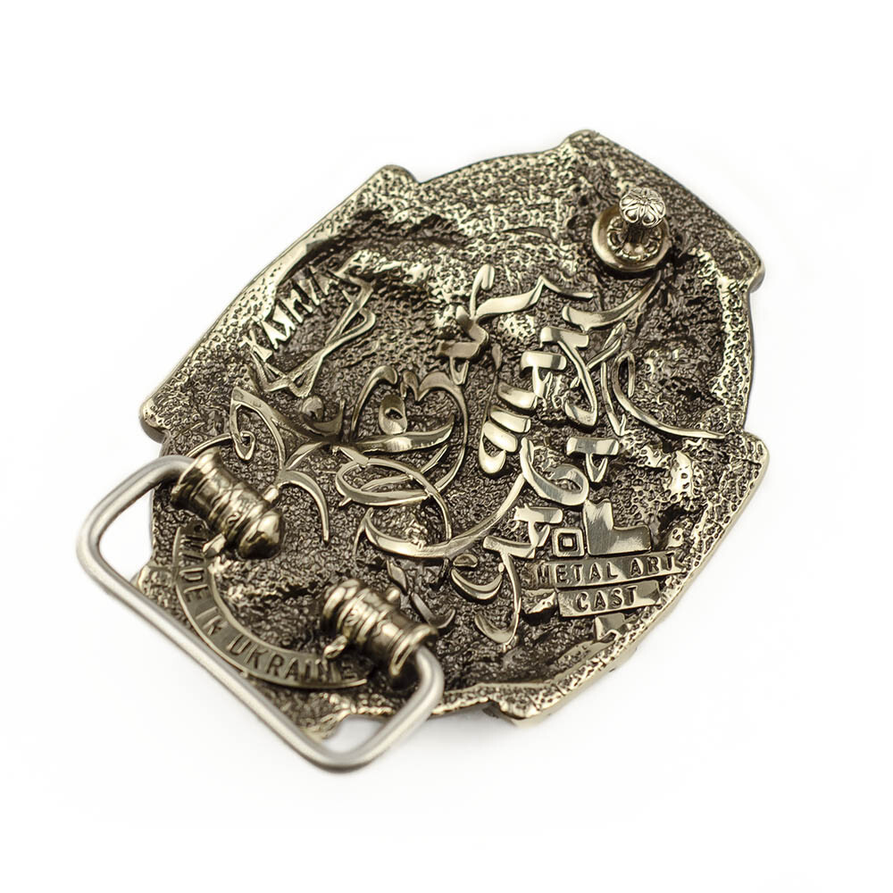 German silver belt buckle Cossack, Handmade Ukrainian warrior military buckle