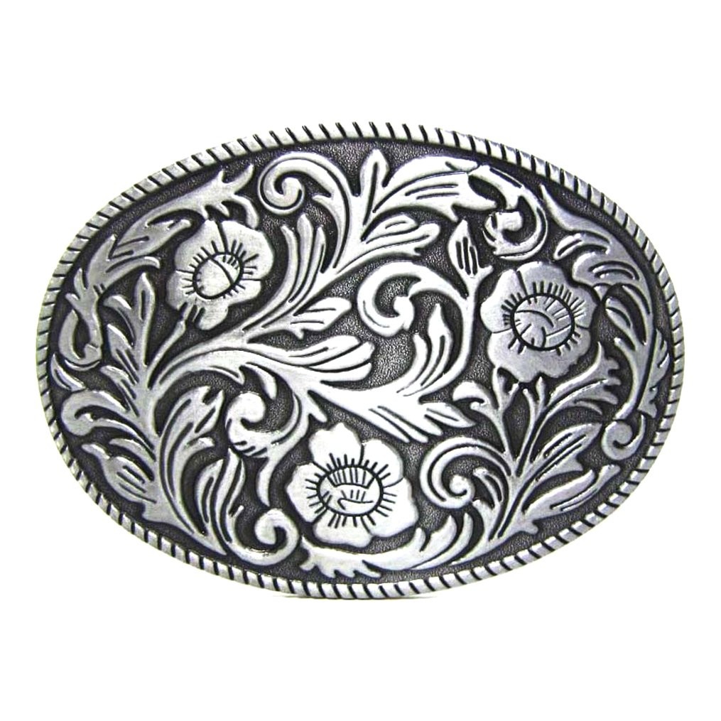 MASOP VOGU Antique Engraved Flower Solid Metal Belt Buckle 9.9*7.9cm, Silver