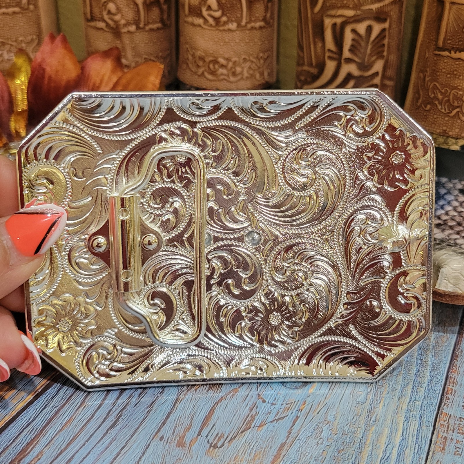 Rooster Cowboy Belt Buckle Western HebillaSilver & Rosetone 4×3.5 Inch