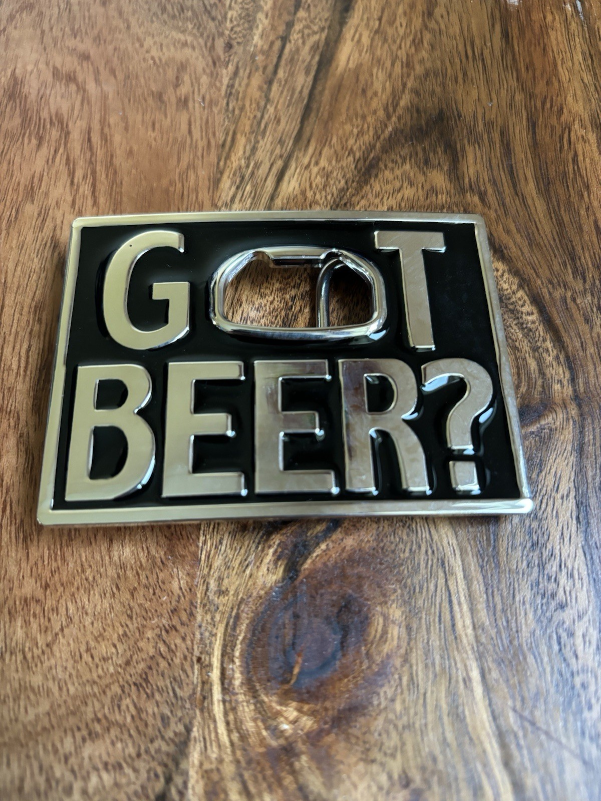 “Got Beer” Black Enameled Belt Buckle With Bottle Opener Vintage